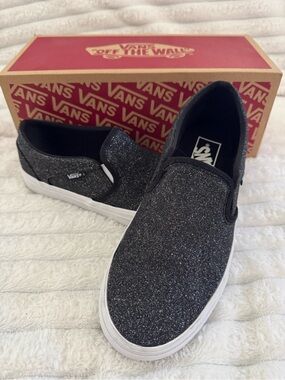 Vans Black Glitter Slip-On Shoes